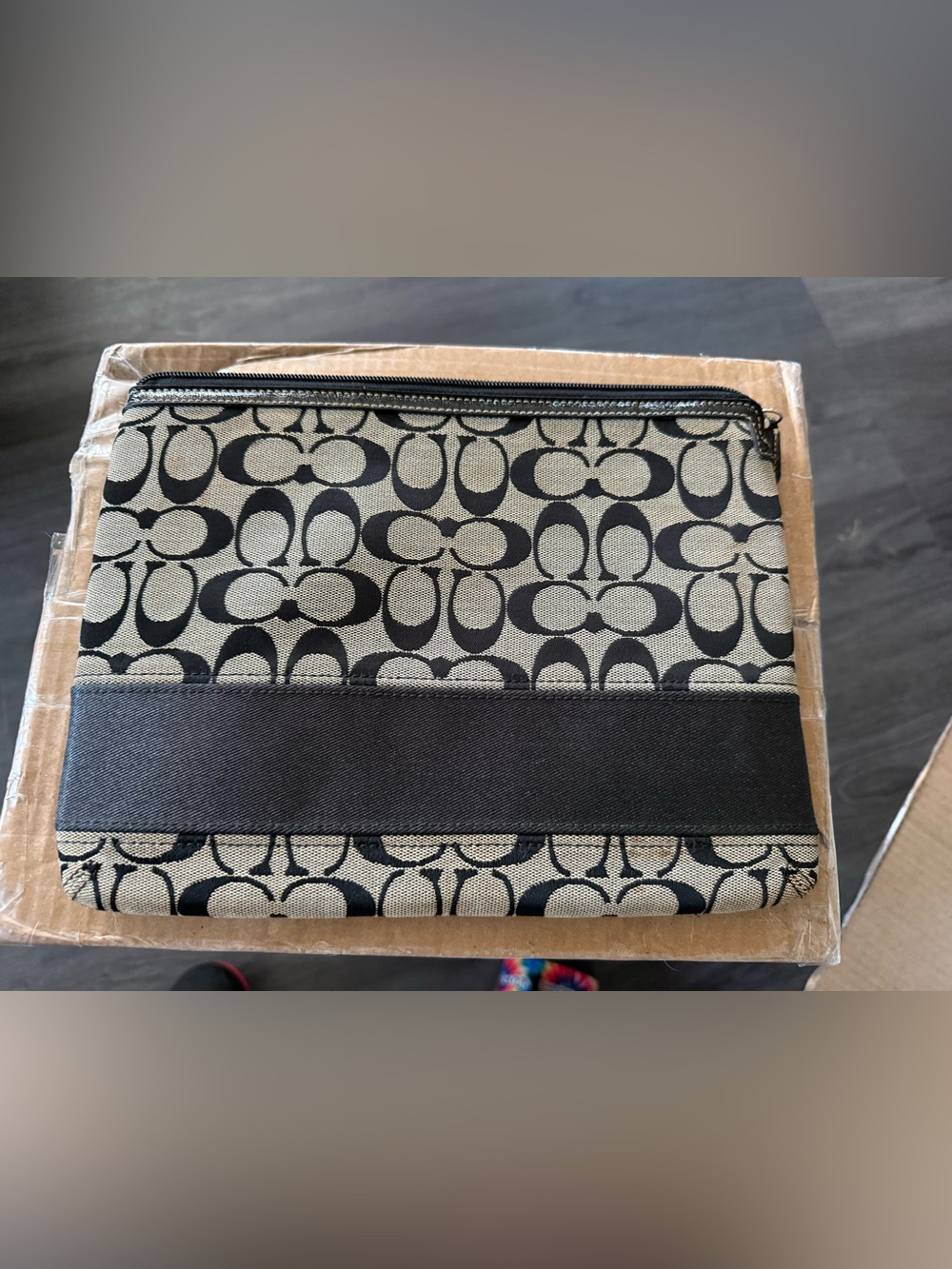 Coach Khaki and Black Signature Canvas Pouch